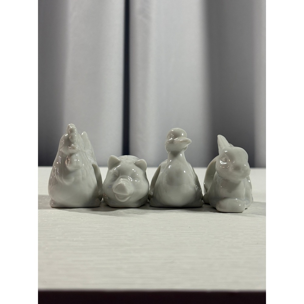Vintage White Porcelain Farm Animal Napkin Rings Set of 4 Japan S0085